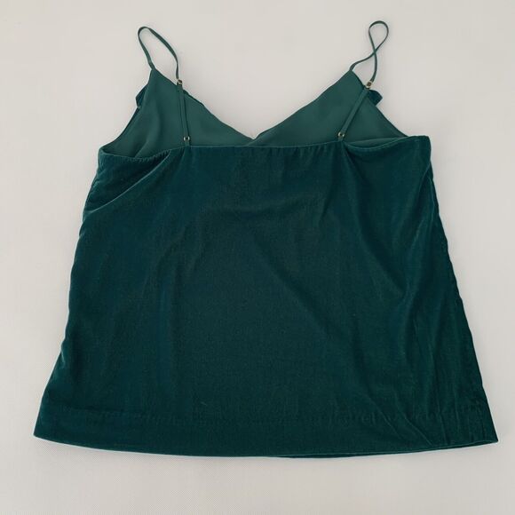 J CREW Tank Top Sz 2 Petite Dark Green Velvet Ruffle Cami Holiday Party Special - Picture 3 of 12